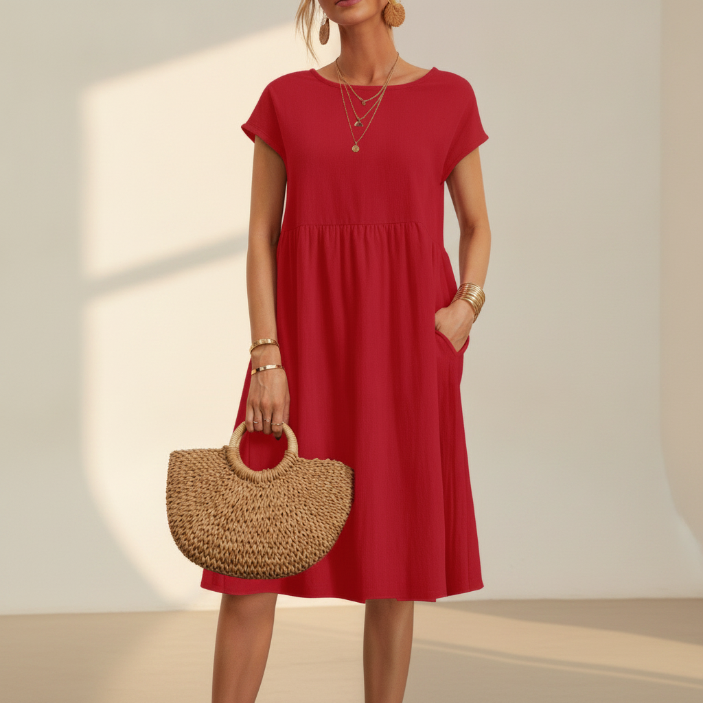 Nubia - Elegant Round Neck Knee-Length Dress