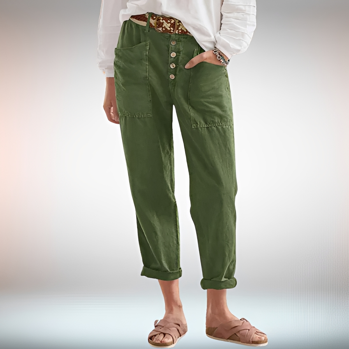 Rhonwen - Stylish Buttoned Loose Pants