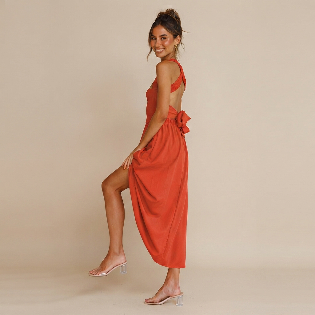 Lena - Elegant Square Neck Midi Dress
