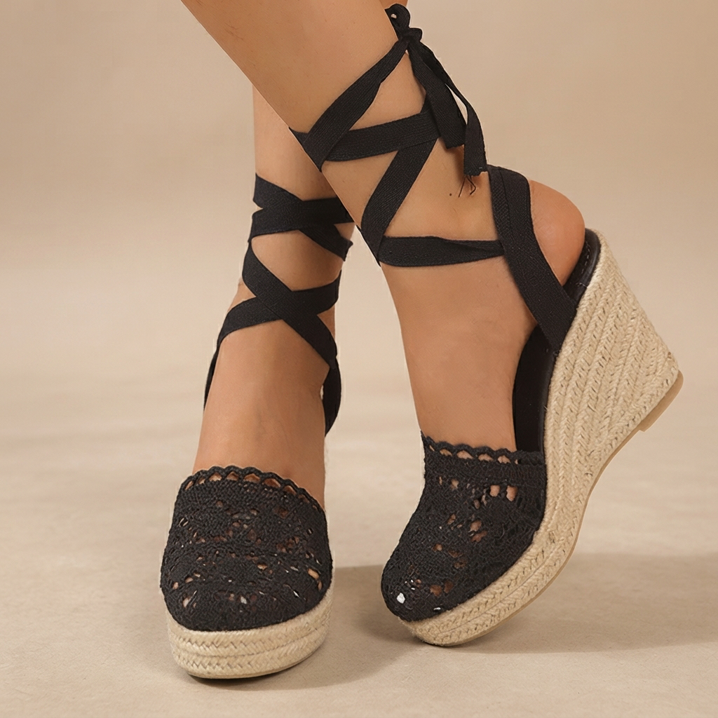 Jeanede - Trendy Wedge Heel Lace-Up Sandals