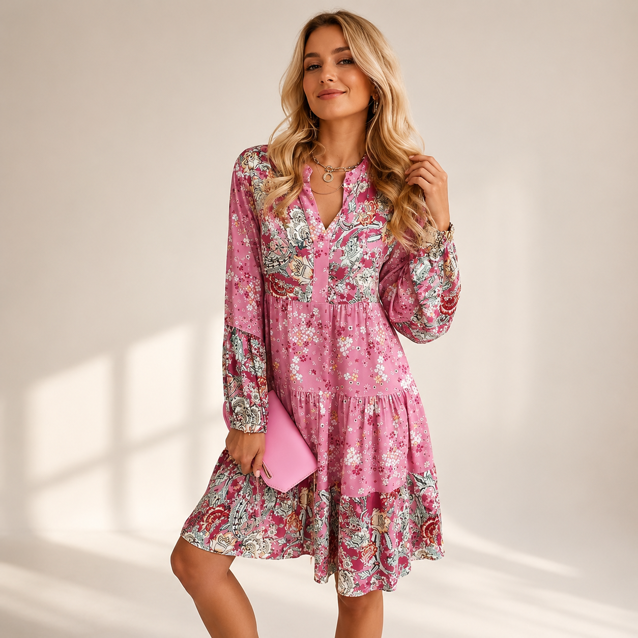 Jarnesha - Stylish V-Neck Midi Dress