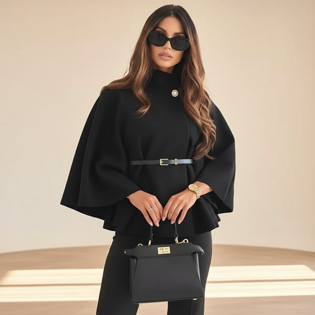 Lindsey - Fashionable Jacket with Belt and Batwing Sleeves
