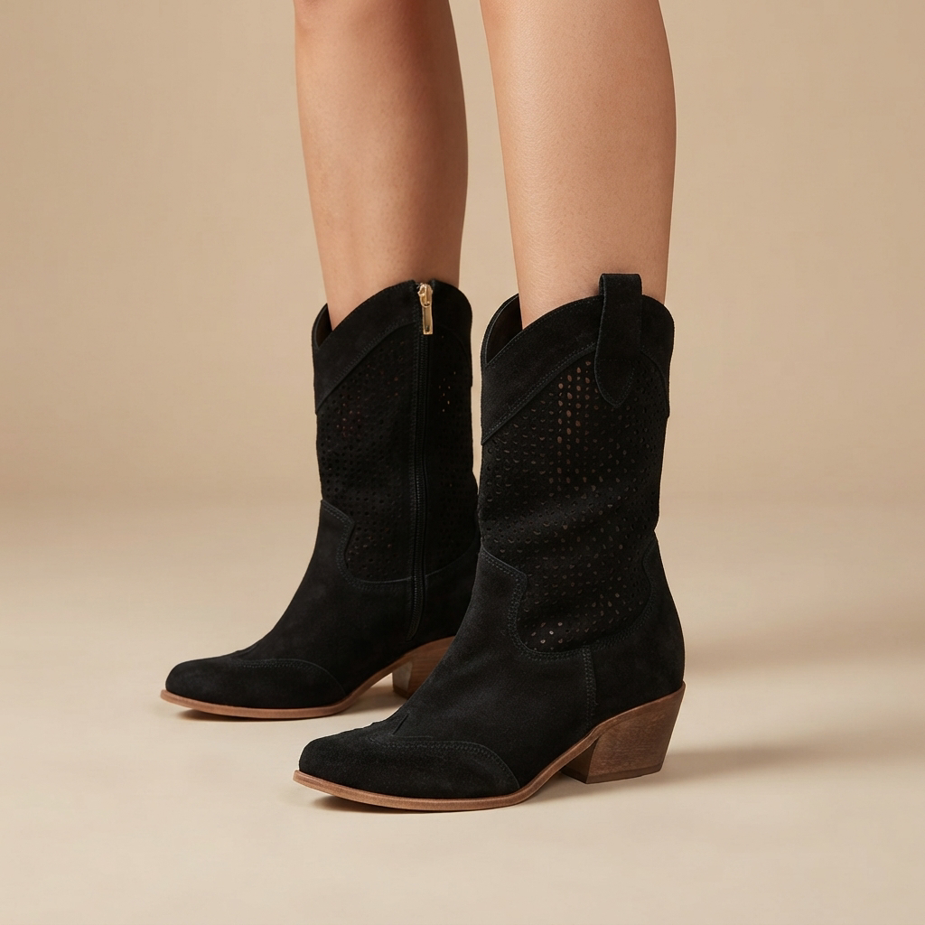 Jamie - Embroidered Seams Heeled Boots