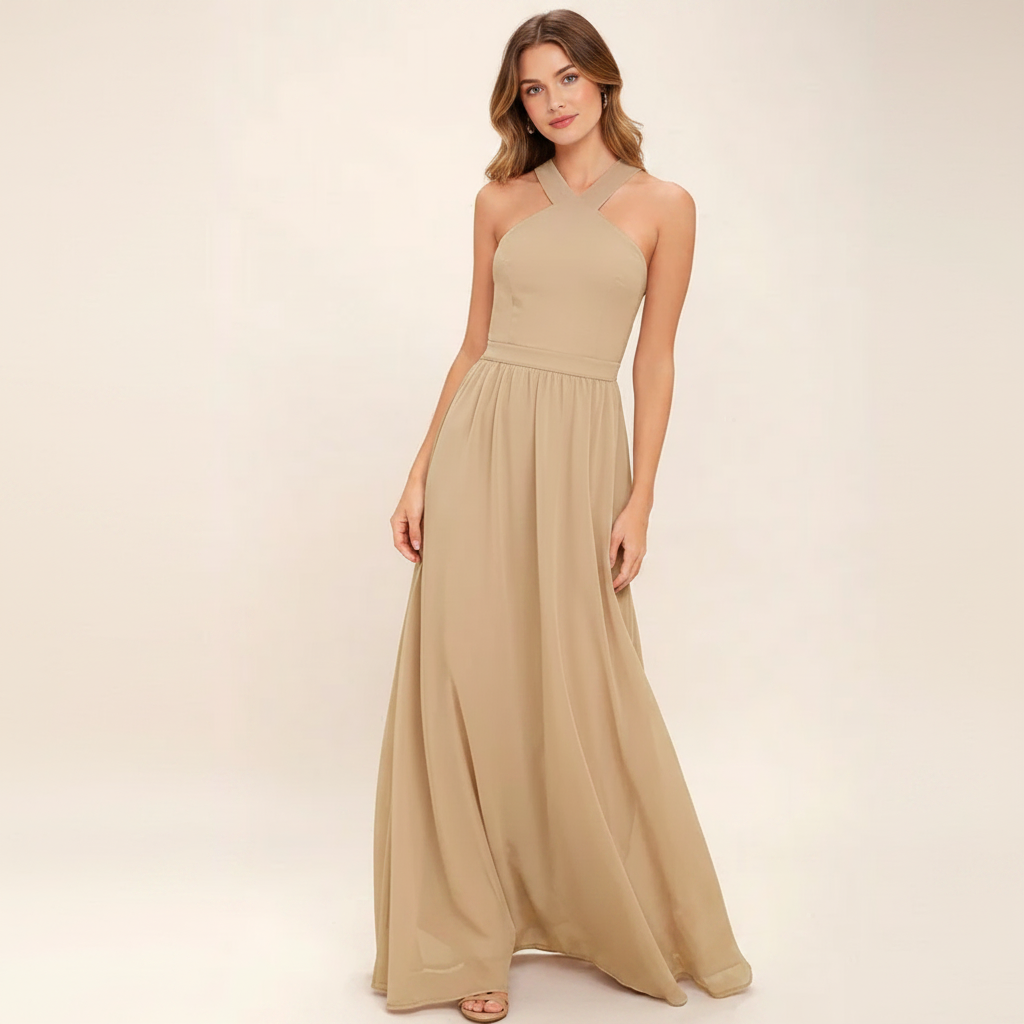Suzanne - Stylish Cross-Neck Full-Length Dress