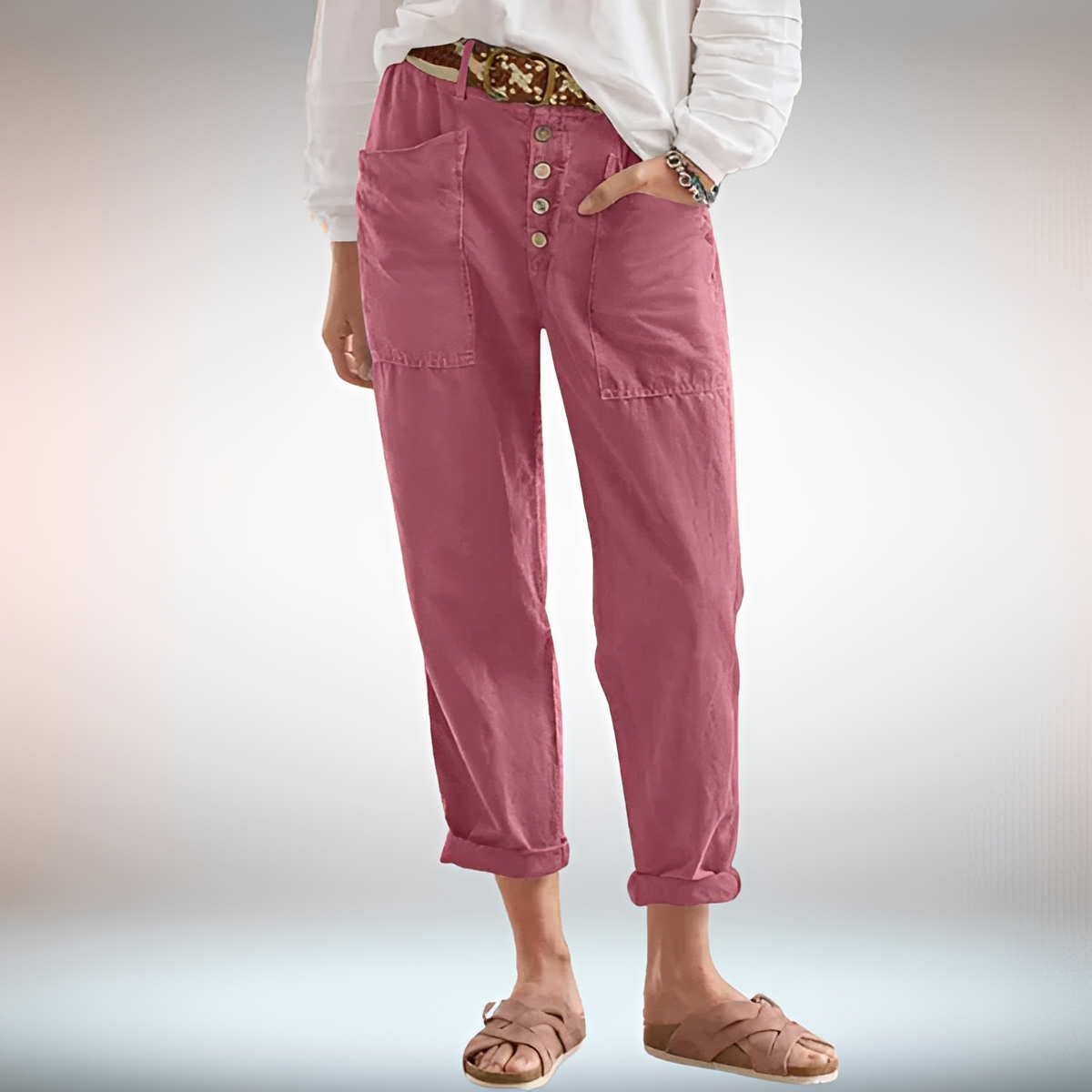 Rhonwen - Stylish Buttoned Loose Pants
