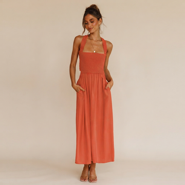 Lena - Elegant Square Neck Midi Dress