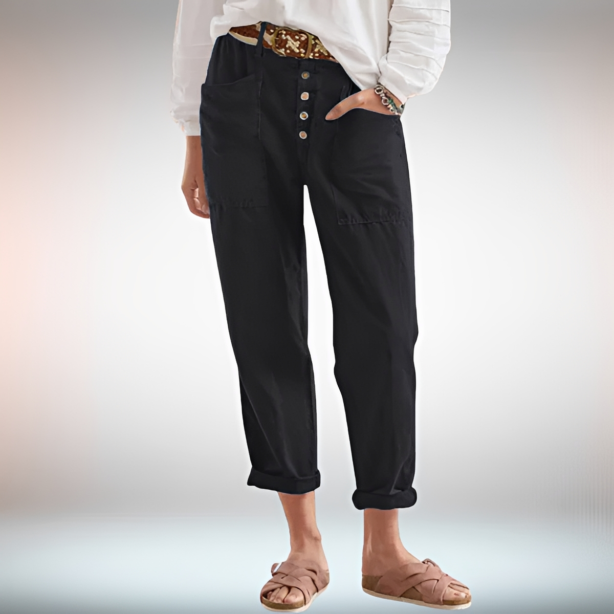 Rhonwen - Stylish Buttoned Loose Pants