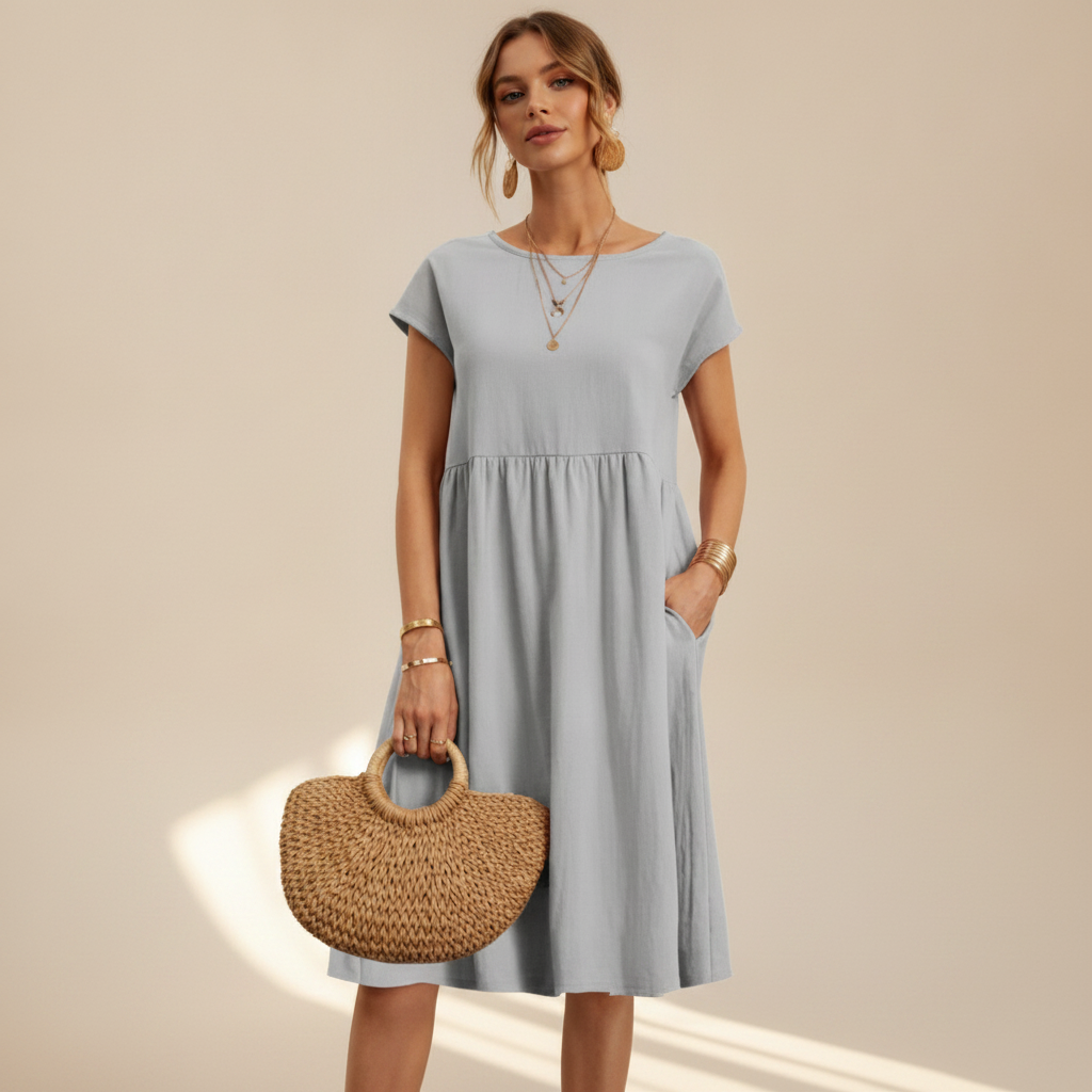 Nubia - Elegant Round Neck Knee-Length Dress
