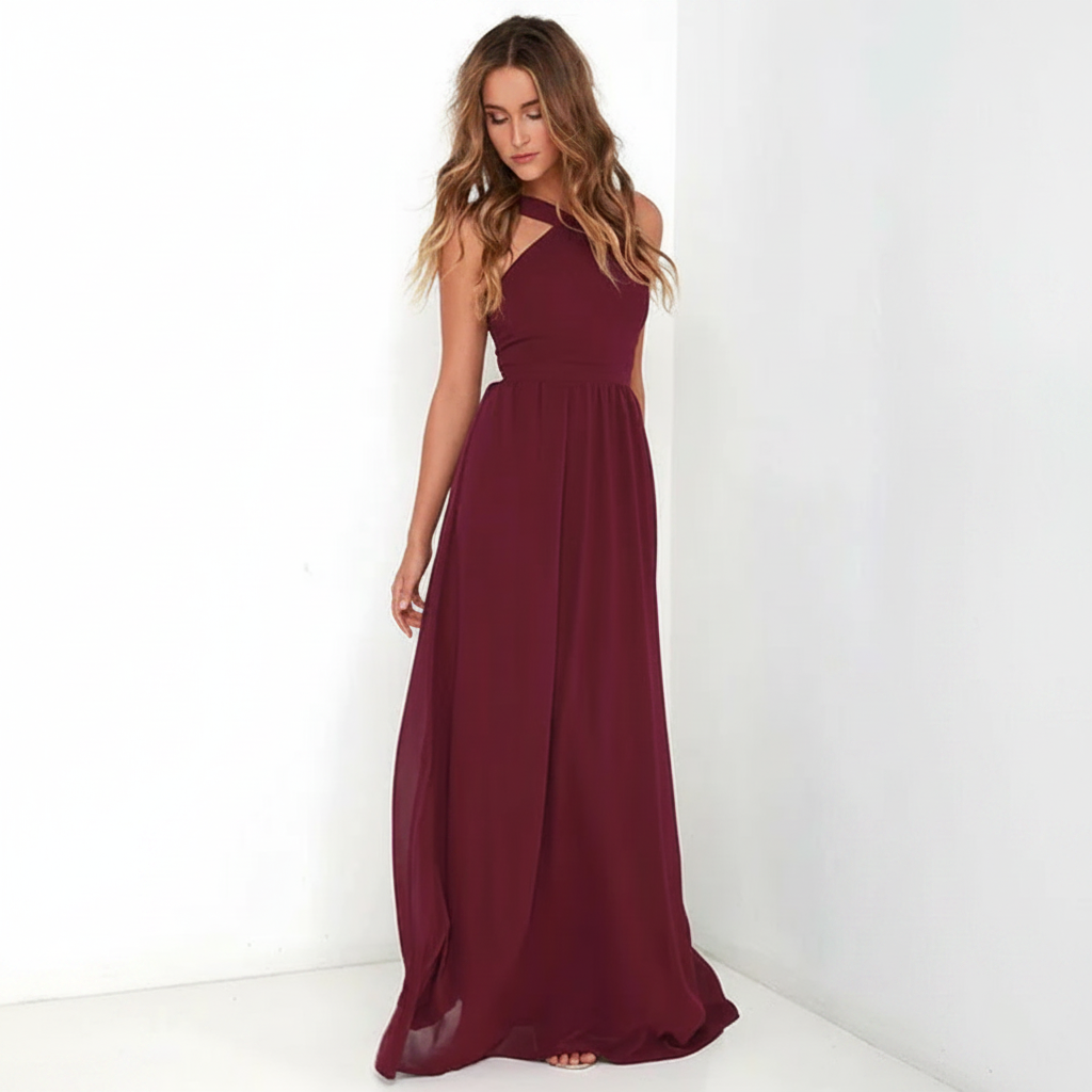 Suzanne - Stylish Cross-Neck Full-Length Dress
