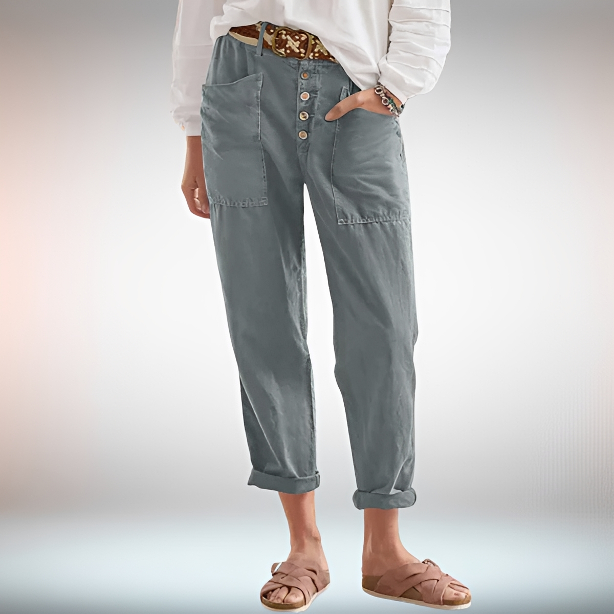 Rhonwen - Stylish Buttoned Loose Pants