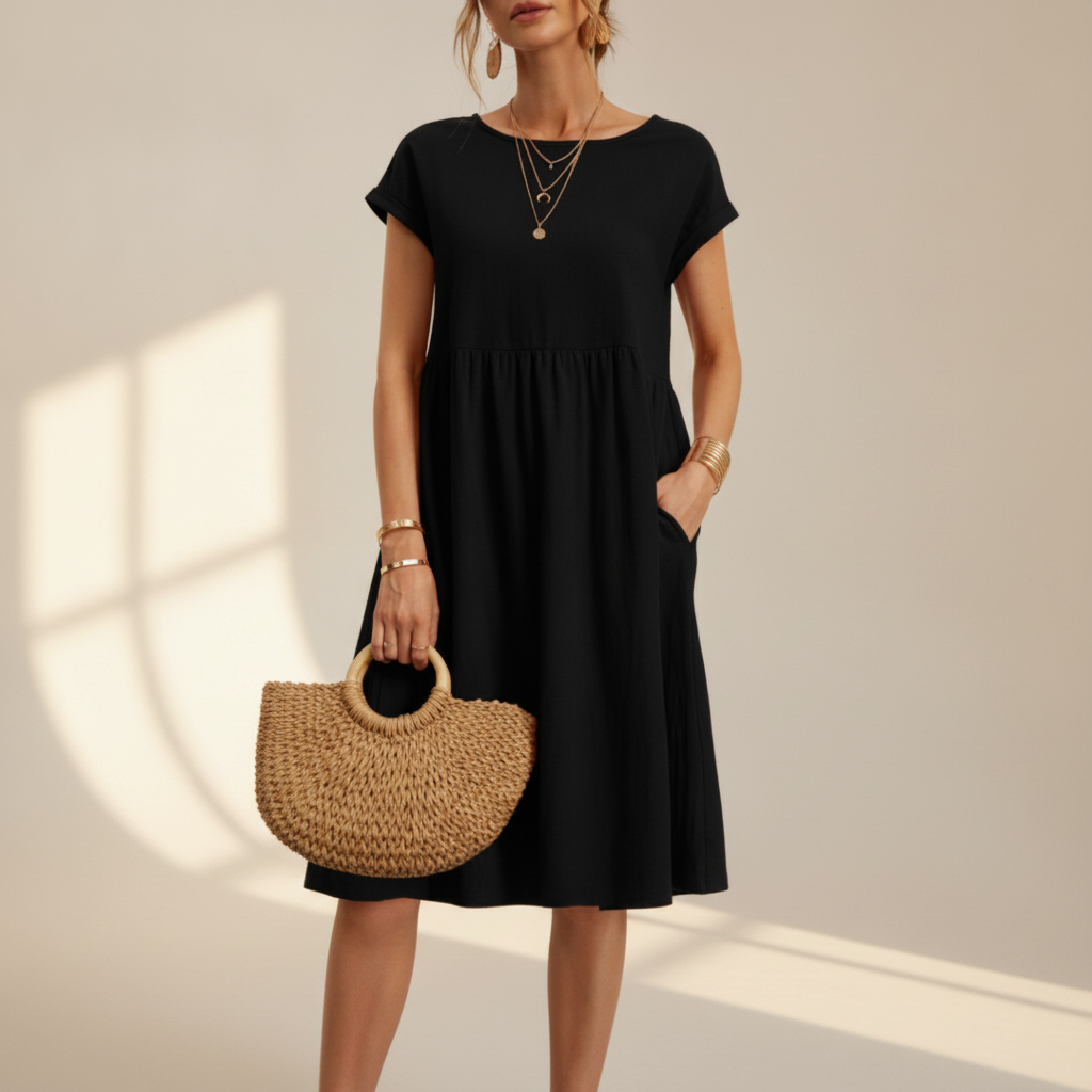 Nubia - Elegant Round Neck Knee-Length Dress