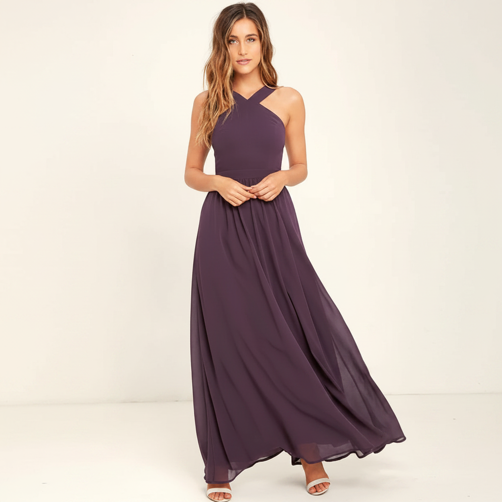 Suzanne - Stylish Cross-Neck Full-Length Dress