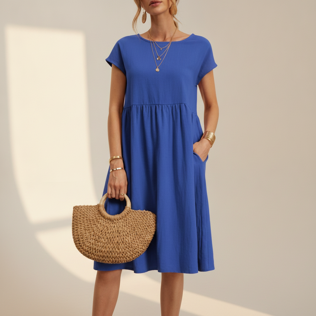 Nubia - Elegant Round Neck Knee-Length Dress