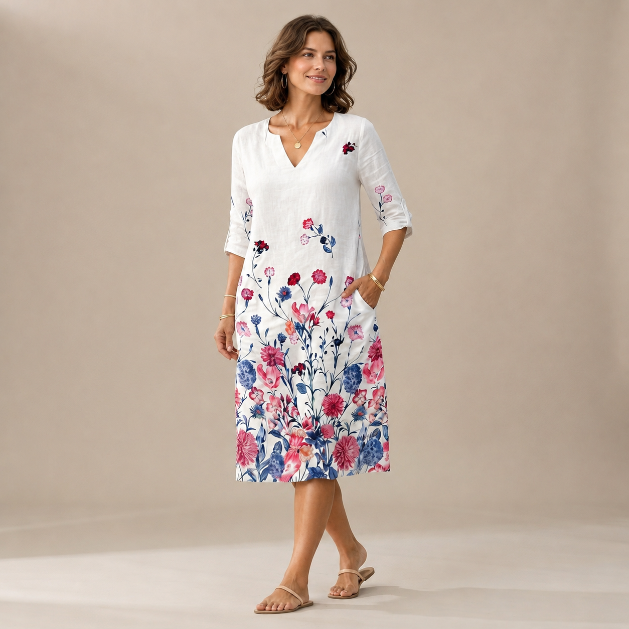 Ninna - Fashionable and Flowing V-Neck Dress