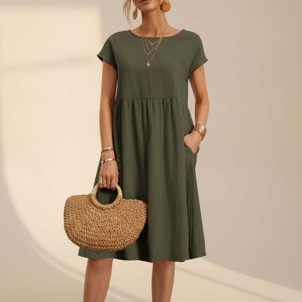 Nubia - Elegant Round Neck Knee-Length Dress