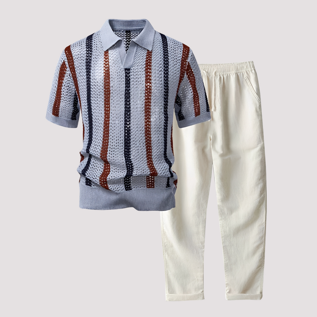 Richards - Comfortable Striped Polo and Pants Set