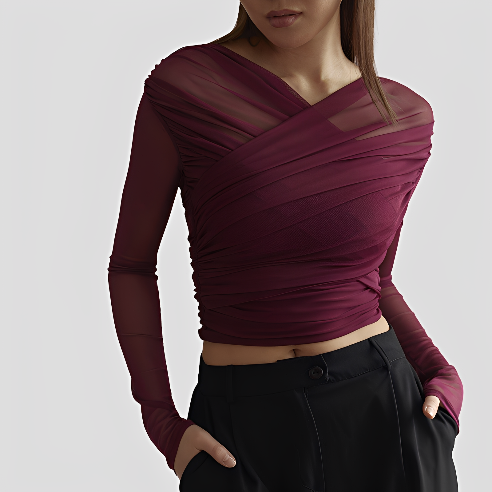 Cara - Stylish Gathered Long Sleeve Top