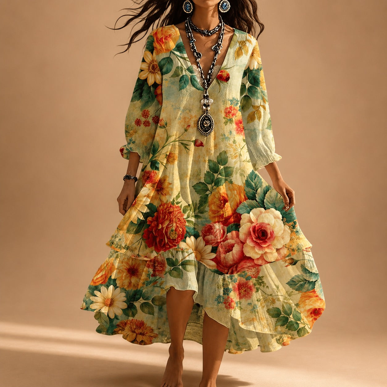 Amanda - Casual Long Sleeved Airy Dress