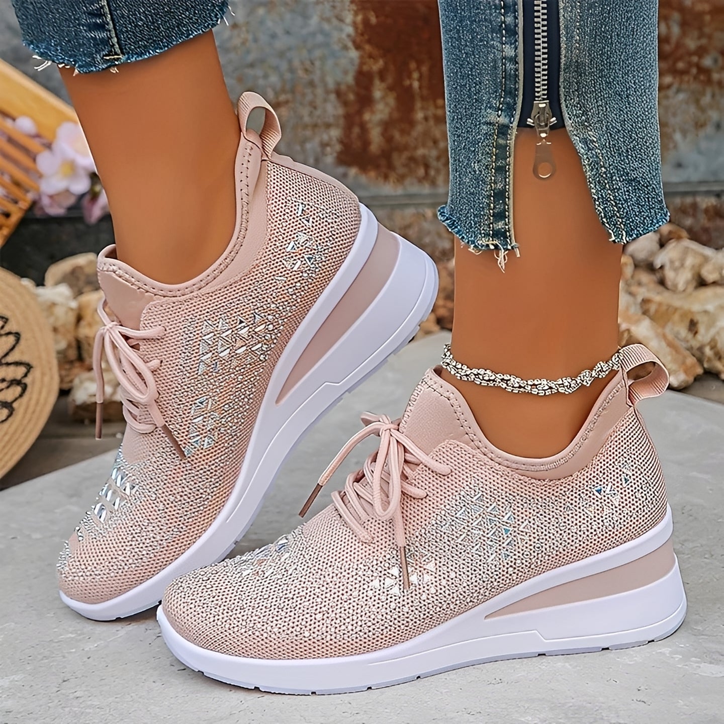 Elodie - Stylish Comfortable Sneakers with Rhinestone Details