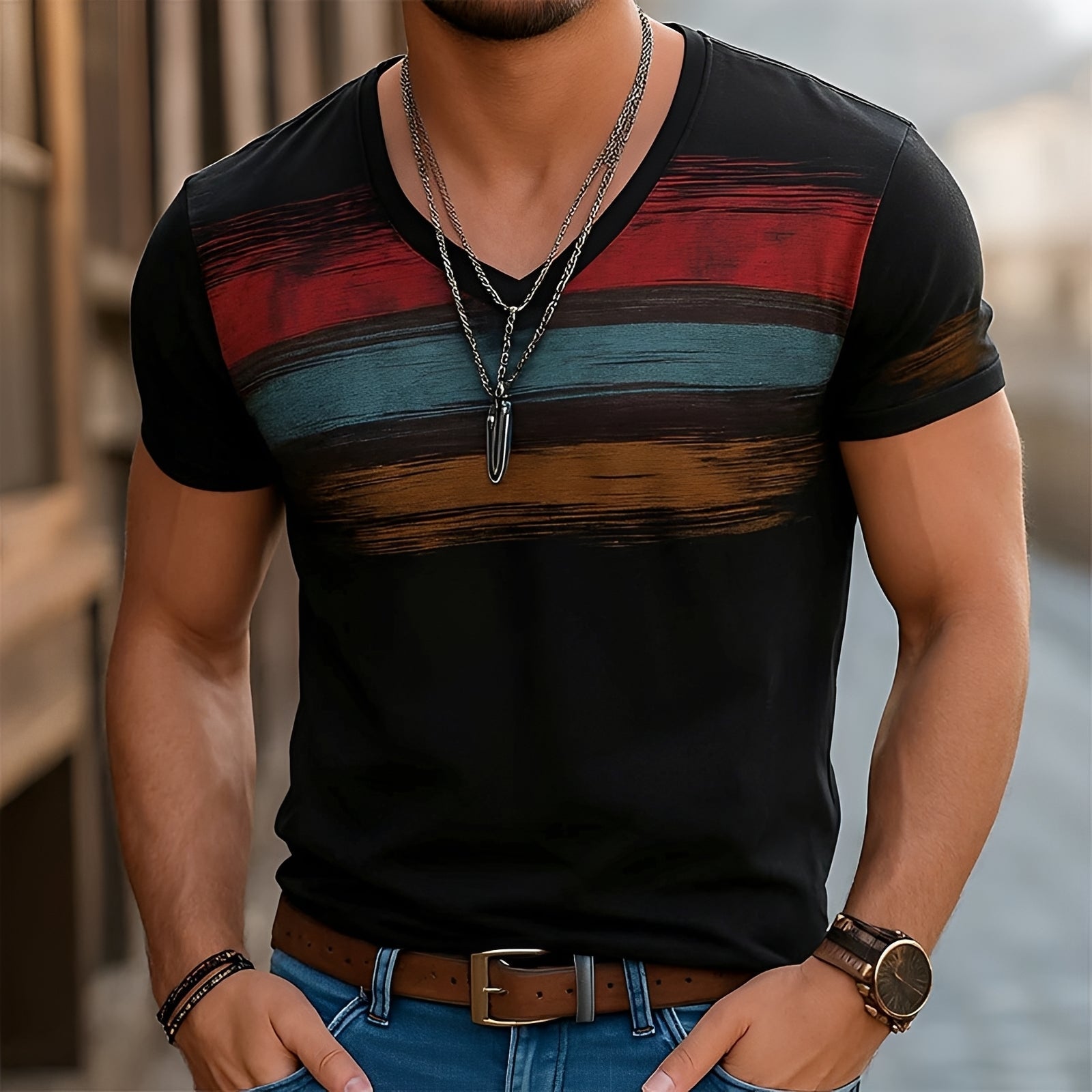 Kyle - Stylish V-Neck T-Shirt with a Pattern