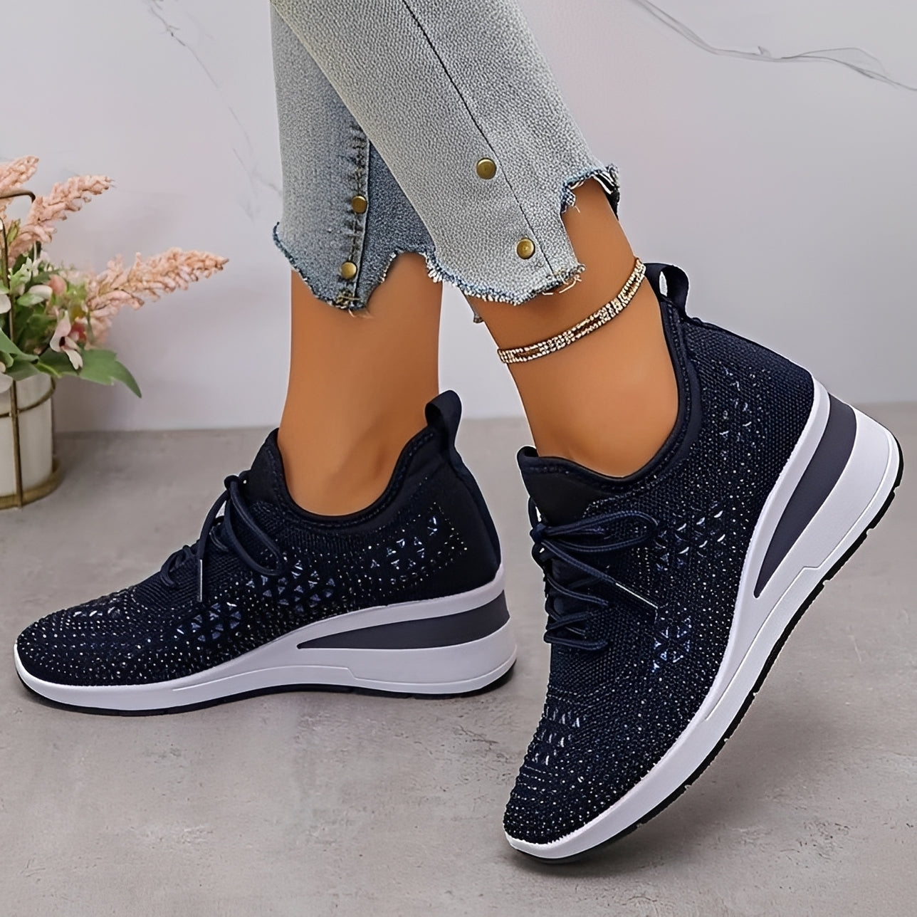 Elodie - Stylish Comfortable Sneakers with Rhinestone Details