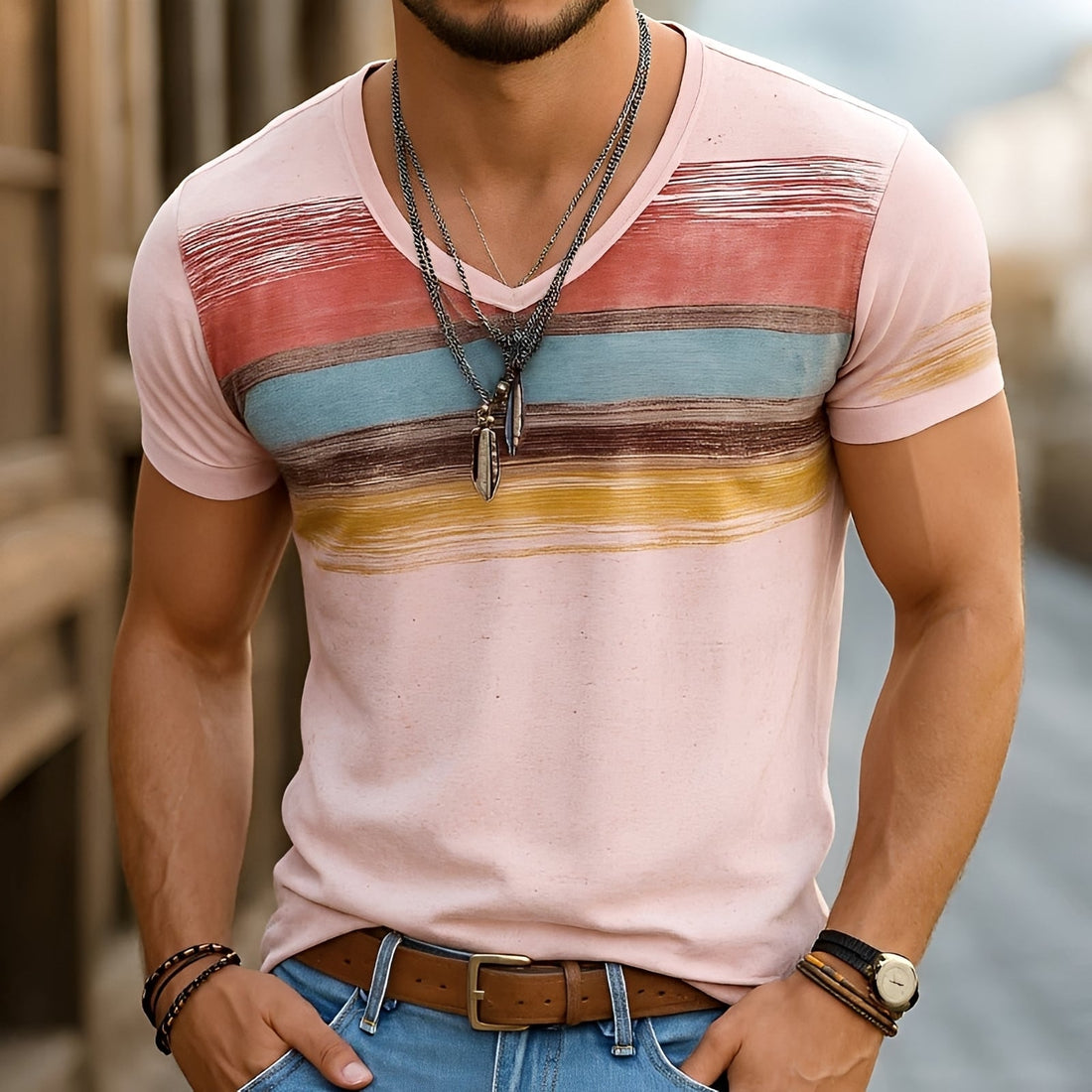 Kyle - Stylish V-Neck T-Shirt with a Pattern