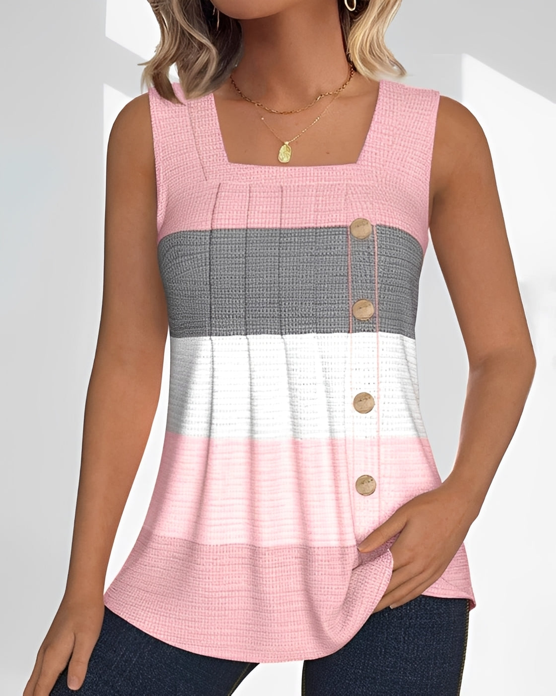 Grace - Casual Striped Pleated Tank Top