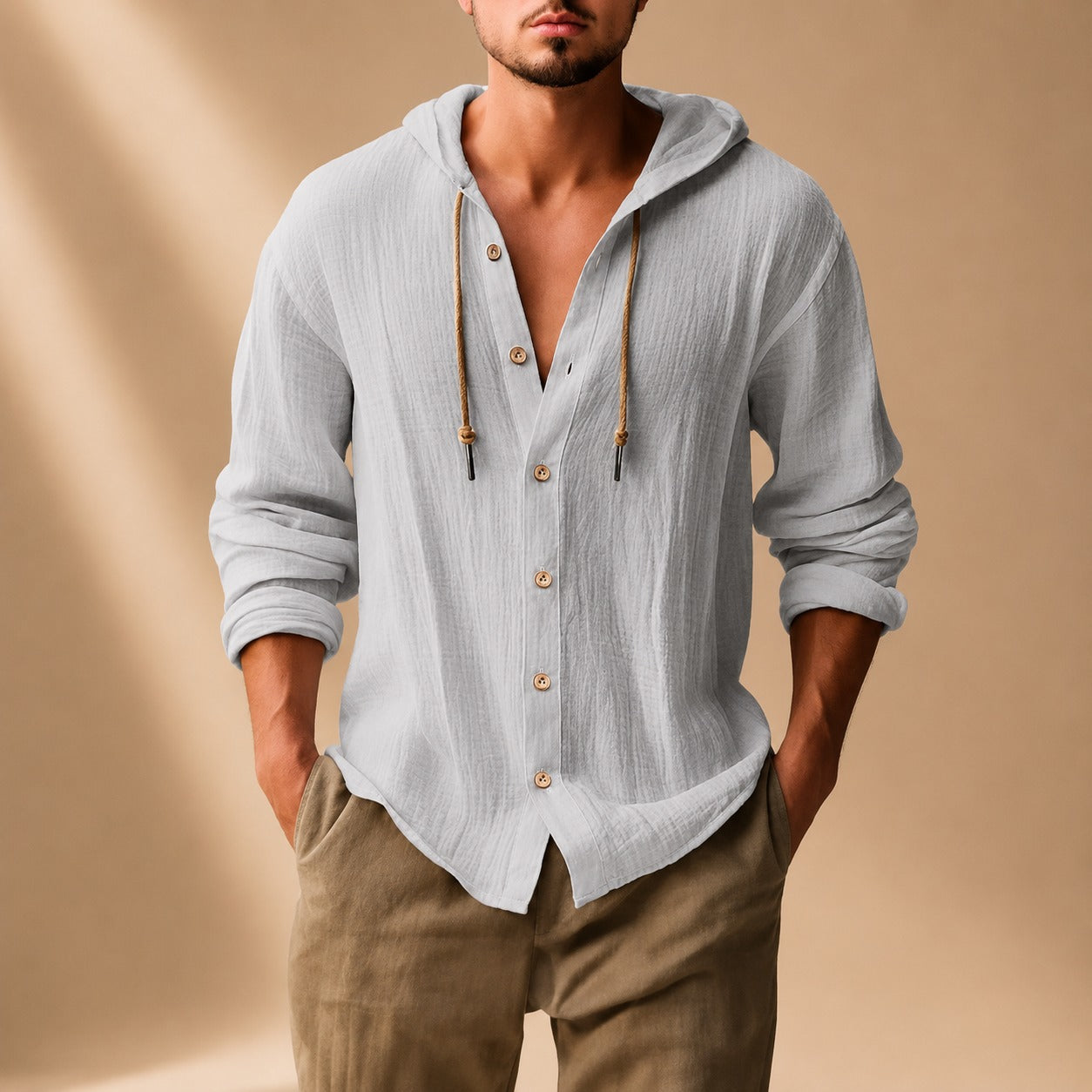Kayne - Cozy Hooded Long Sleeve Shirt