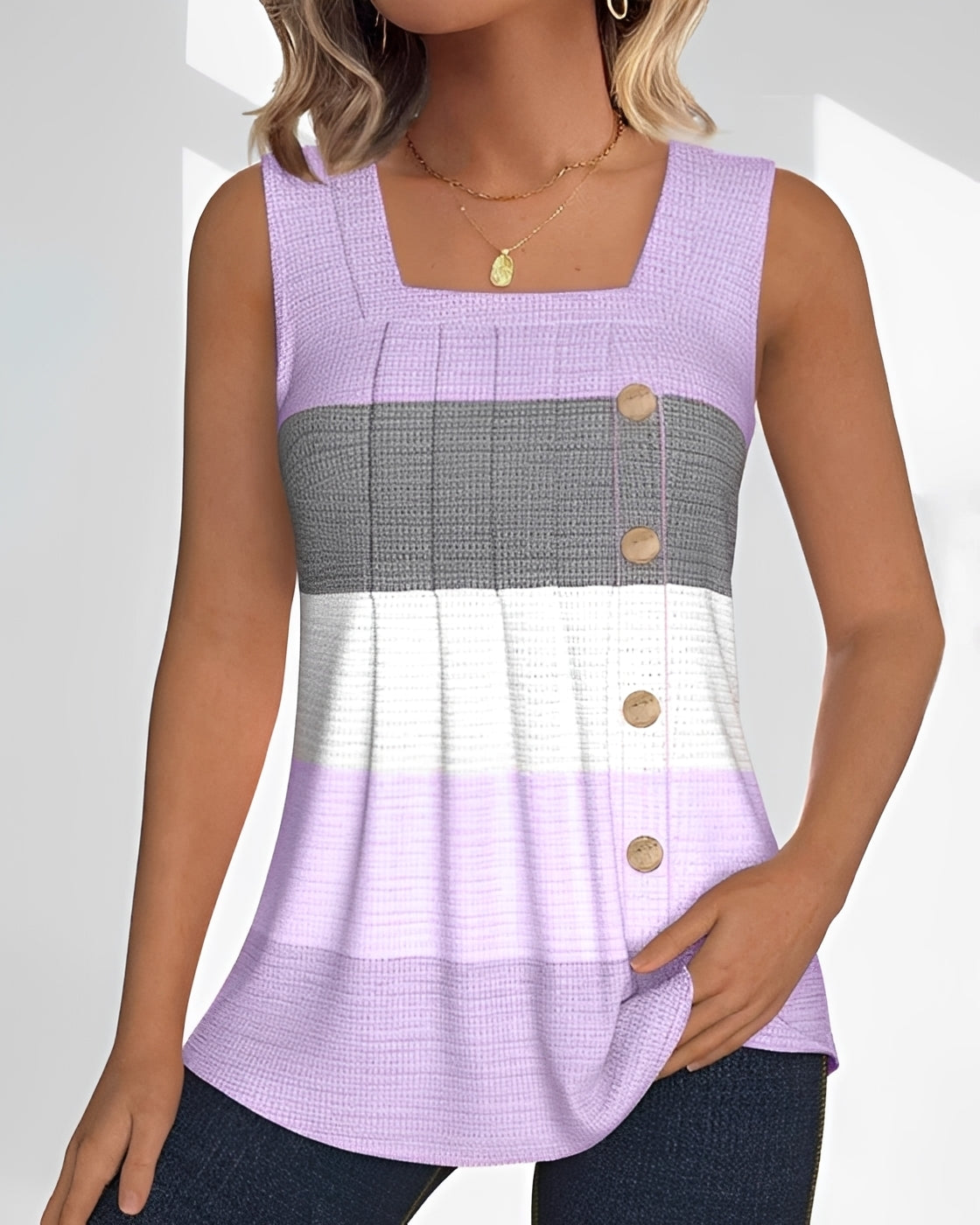 Grace - Casual Striped Pleated Tank Top
