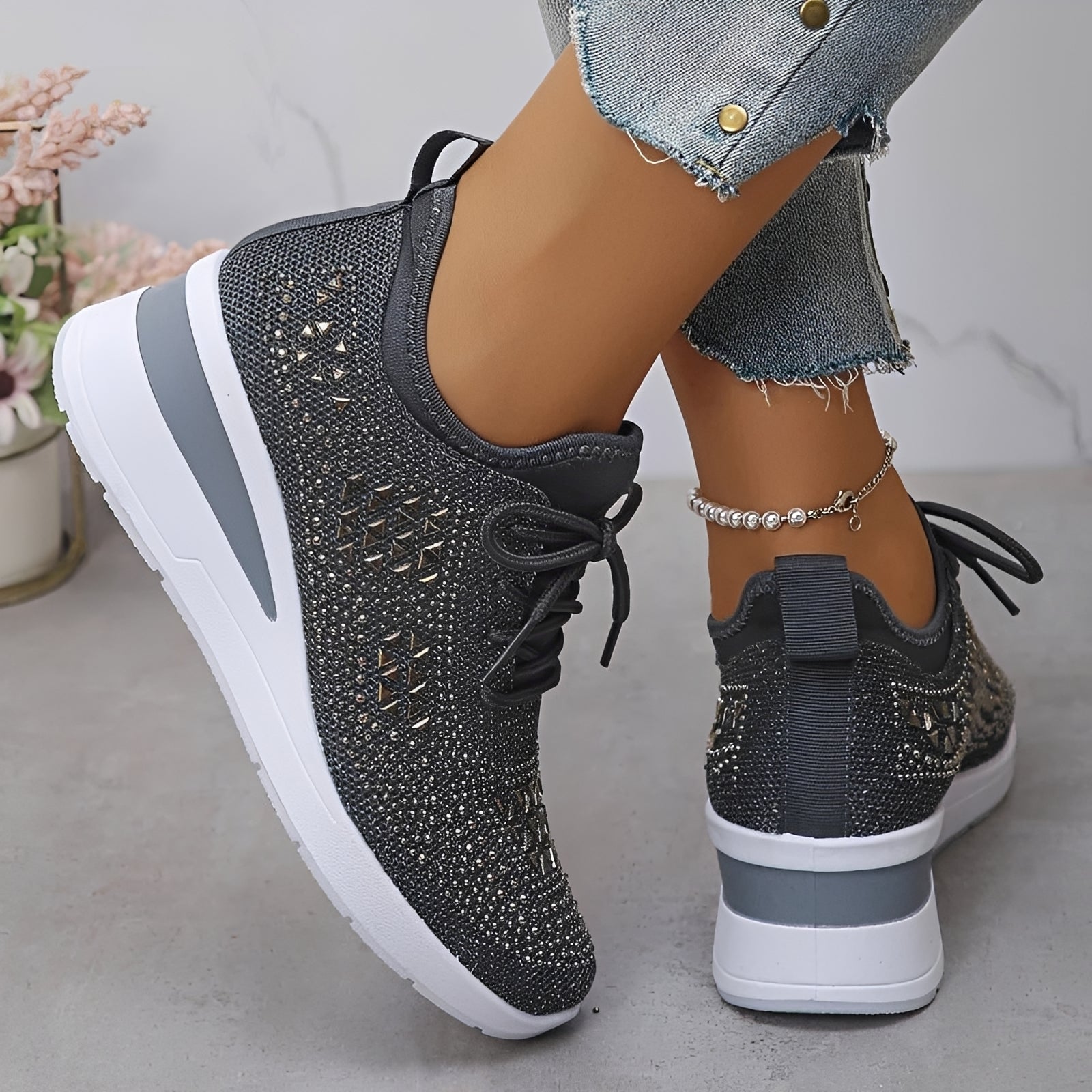 Elodie - Stylish Comfortable Sneakers with Rhinestone Details