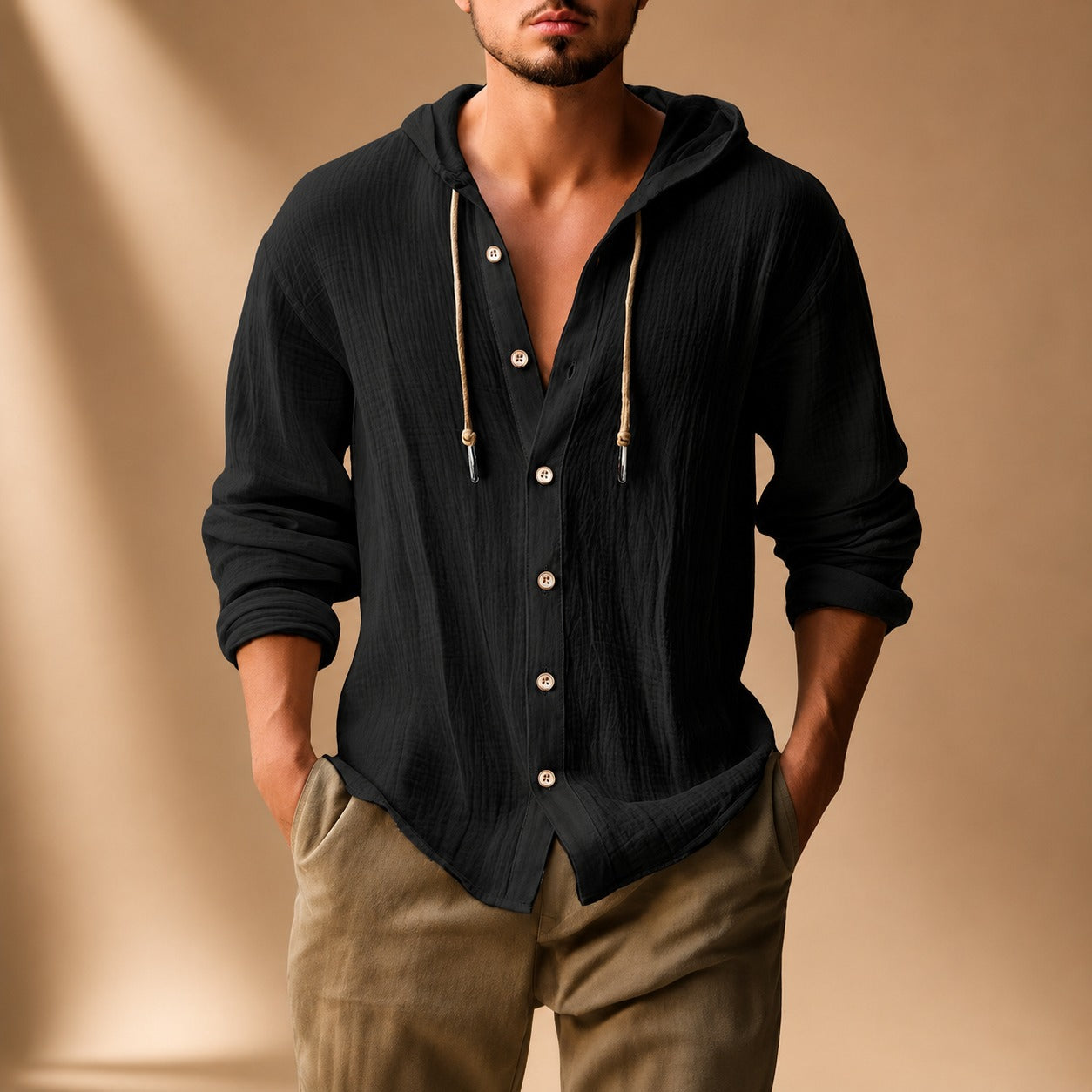 Kayne - Cozy Hooded Long Sleeve Shirt