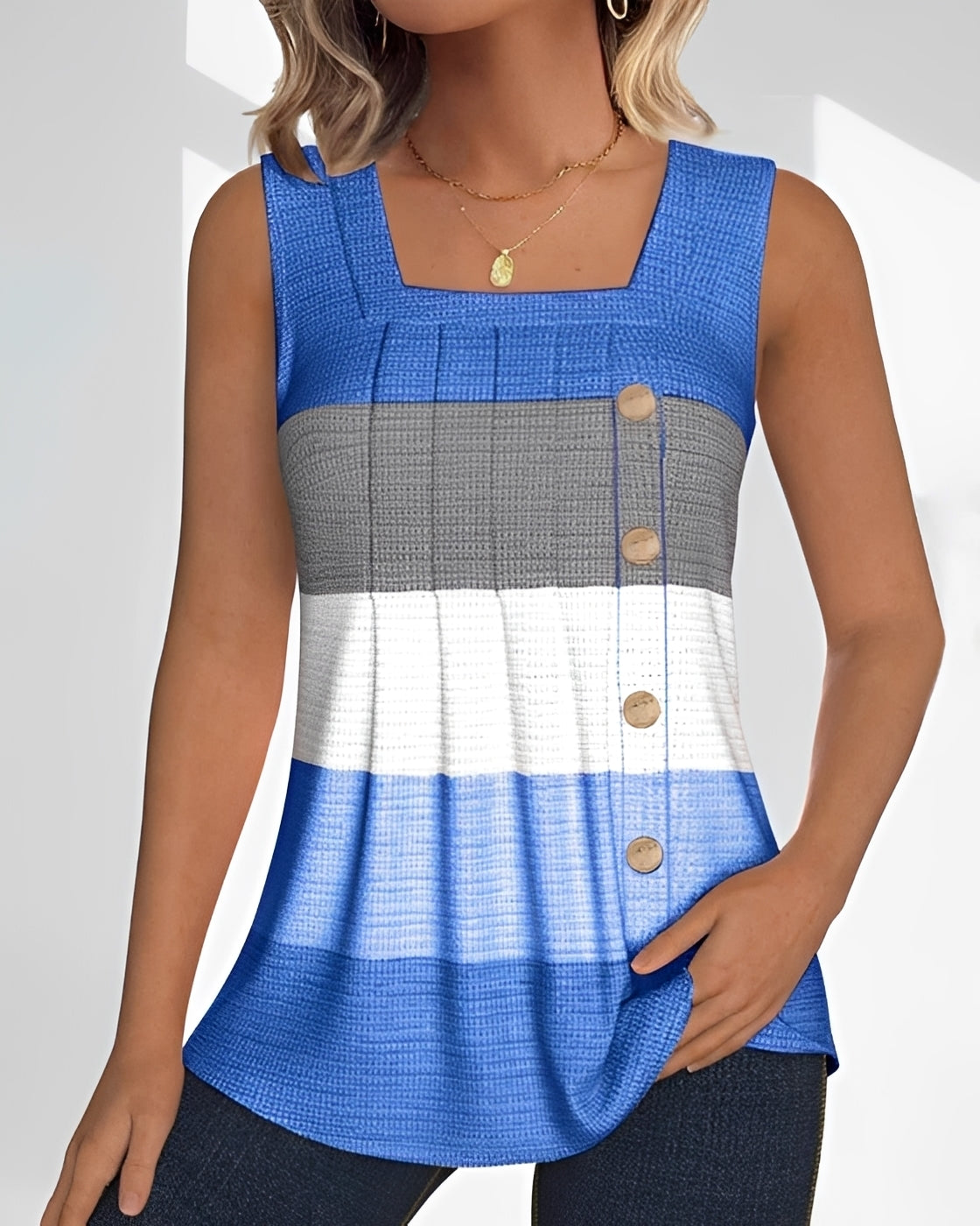 Grace - Casual Striped Pleated Tank Top