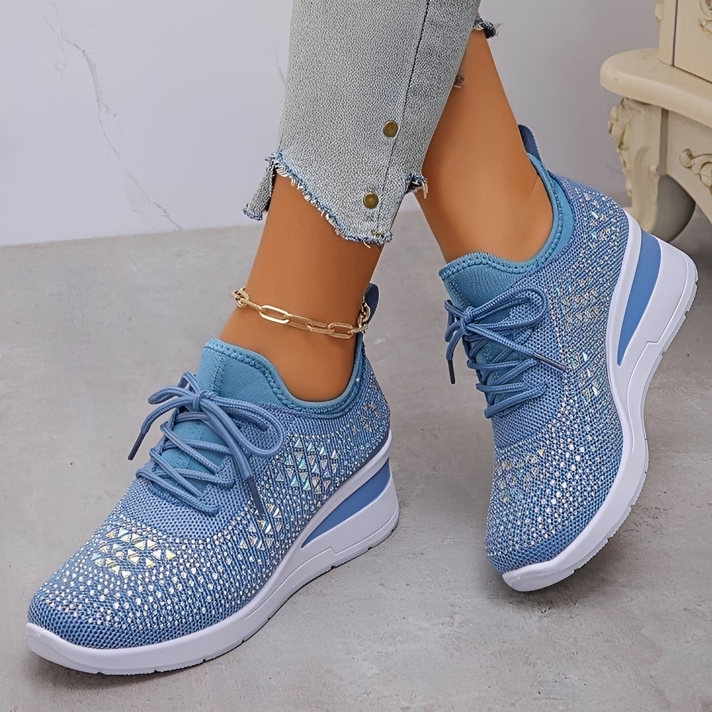 Elodie - Stylish Comfortable Sneakers with Rhinestone Details