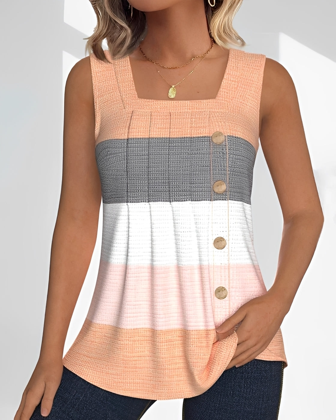 Grace - Casual Striped Pleated Tank Top