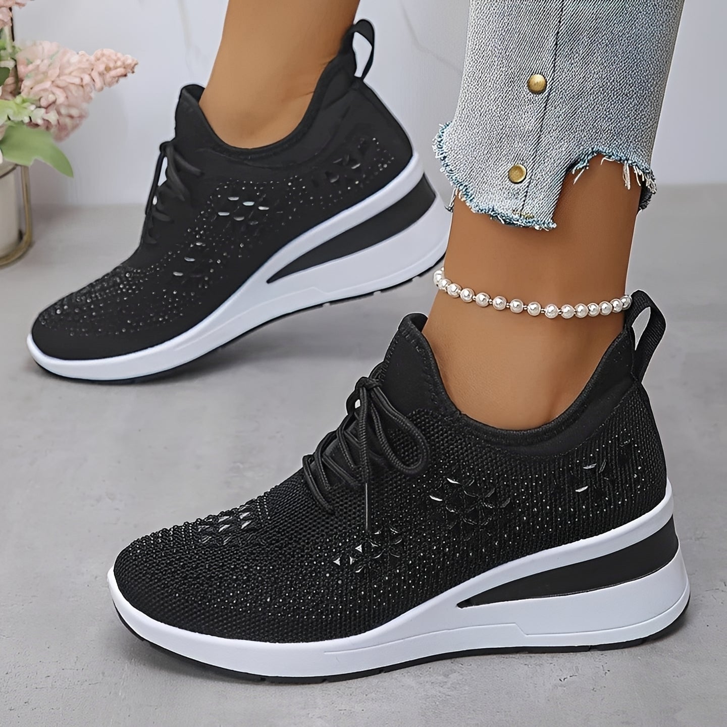 Elodie - Stylish Comfortable Sneakers with Rhinestone Details