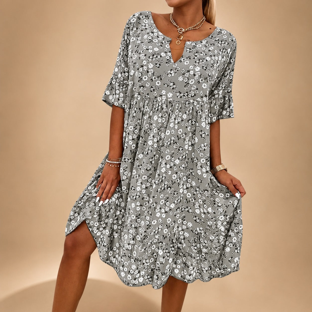 Lilian - Graceful Floral Flowy Dress